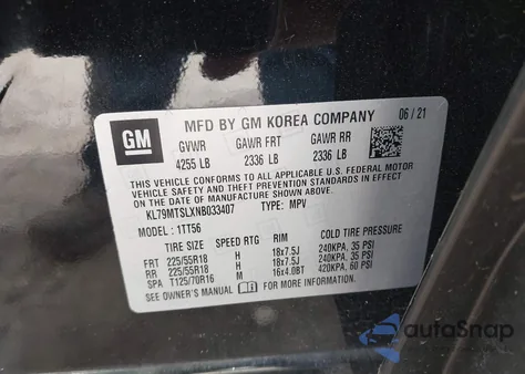 2022 Chevrolet Trailblazer Fwd Rs z USA, uszkodzony, nr VIN KL79MTSLXNB033407